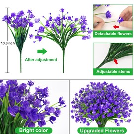 Ouddy Decor 24 Bundles Artificial Flowers for Outdoors Decoration UV Resistant Fake Flowers Plants Greenery Stems Faux Plastic Shrubs for Garden Patio Porch Window Box Indoor Outdoor Decor, Purple