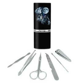 GRAPHICS & MORE Howling at the Moon Wolf Pack Stainless Steel Manicure Pedicure Grooming Beauty Care Travel Kit