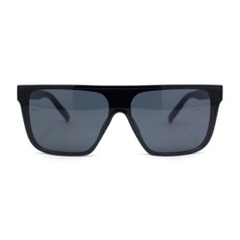 Hipster Urban Fashion Flat Top Shield Horn Rim Rectangular Plastic Sunglasses All Black