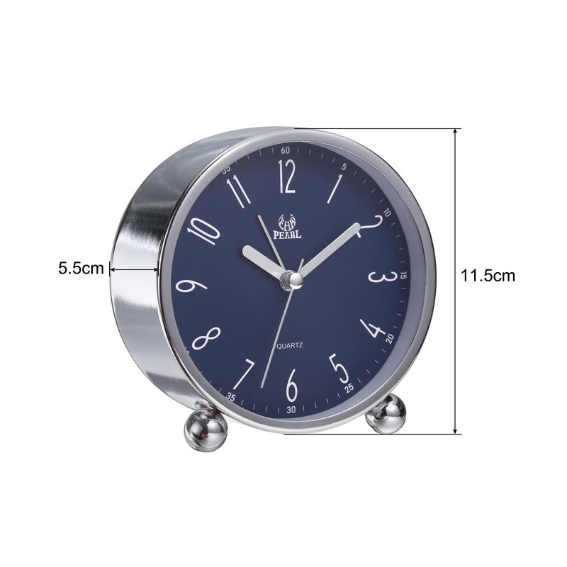 sourcing map Metal Quartz Alarm Clock, Silver-crusted Blue Surface Alarm
