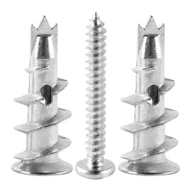 Plasterboard Dowels, Pack of 100, Self-Drilling Plasterboard Dowels, Metal Plasterboard Dowels, Self-Drilling, Metal with Screws for Attaching to Stone, Brick, Concrete, Plasterboard Panels
