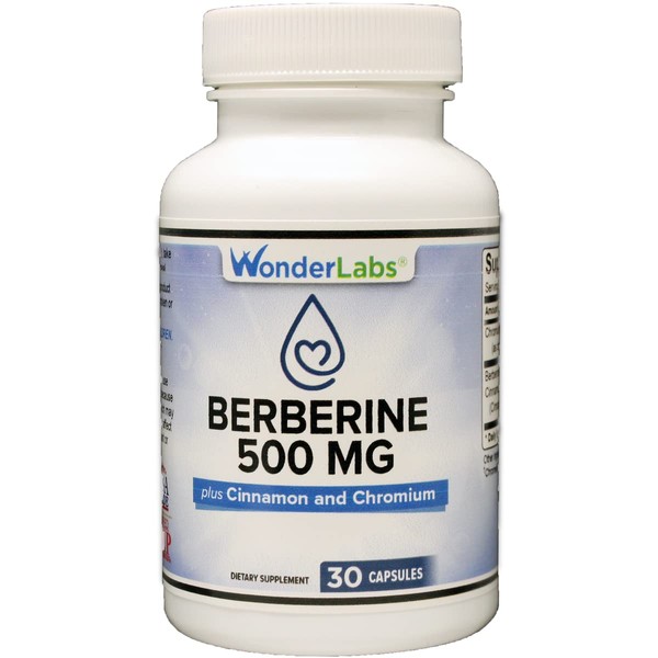 Wonder Laboratories Berberine HCL 500mg + Cinnamon & Chromium Maintenance for Glucose, Metabolism, Heart & Immune System Health Gluten & GMO Free - 30 Capsules