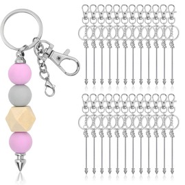 eggigi 24 Pcs Beadable Keychains, Alloy Keychain Making Kit, Bulk Keychain Bars, for Handmade, DIY (Silver)
