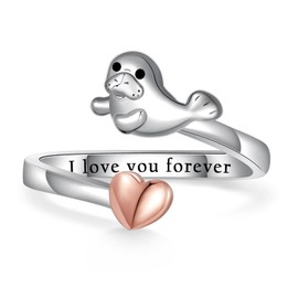 qielizhu Manatee Gifts S925 Sterling Silver Manatee Open Ring Manatee Jewelry Gifts for Women