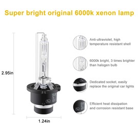 Sidaqi D4S HID Xenon Bulbs 35W 6000K 12V Replace The Bulb for HID Xenon Headlight Kit Xenon White-Pack of 2