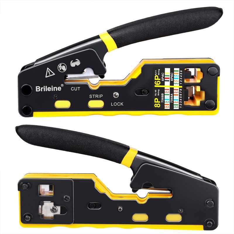 Brileine RJ45 Crimp Tool Pass Through Crimper for RJ45 Connectors