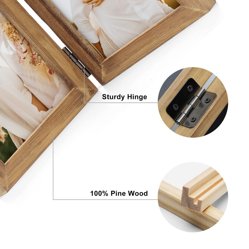 Janreefan Double Vertical & Horizontal Picture Frames Hinged Folding Rustic