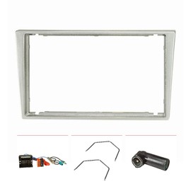 tomzz Audio 2439-015 Double DIN Radio Fascia Set Compatible with Opel Corsa C Combo Vectra C Meriva Matte Chrome Quadlock ISO Fakra Antenna Phantom Adapter DIN ISO Release Lever