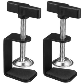 TEHAUX Aluminum C Clamp, Universal C Clamps Heavy Duty C-Clamp Base Stand Mounting Accessory Adjustable Cabinet Clamps for Installing Cabinets Tables Desk Mount (2Pcs, Black)
