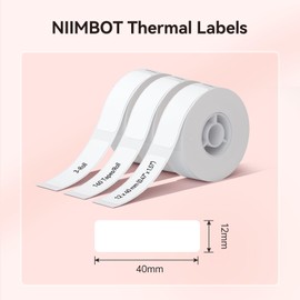 NIIMBOT Label Maker Tape for D11/D110/D101 Label Maker, 12 x 40 mm (0.47'' x 1.57'') 160 Tapes/Roll, 3-Roll, Thermal Label Tape for Home Office Labeling Tape Replacement, White