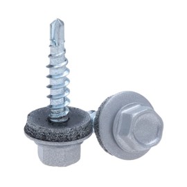 4.8 mm x 35 mm Roofing Screws, Hex Head Self-drilling Color (RAL 9006 White Aluminium) Roof Screws With EPDM Sealed Washer, Rust Proof Zinc Plated Hardened Coarse Threads Screw for Outdoor Use 50 pcs