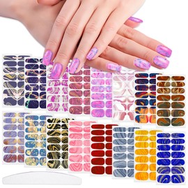 WOKOTO 16 Sheets Marble Design Nail Polish Strips Full Nail Wraps for Women Nails Gel Stickers Gradient Fingernail Stickers Gel Nail Stickers for Nails Gel Nail Strips Press On Nails for Girls