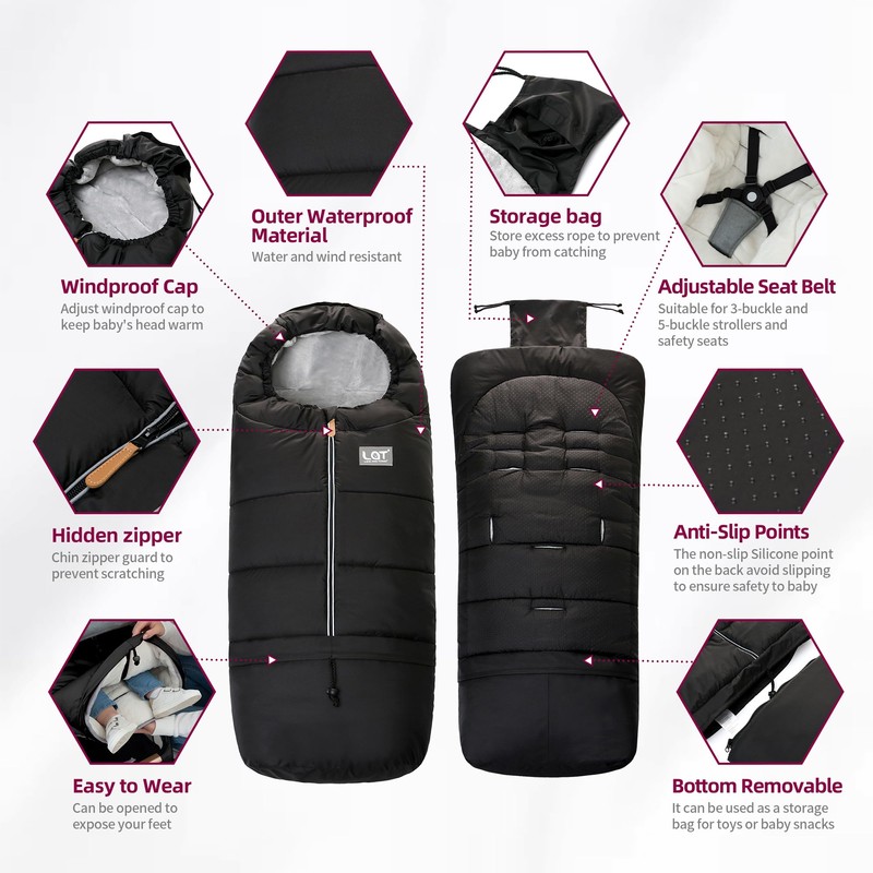LAT Baby Warm Bunting Bag Universal,Extended and Removable,Stroller Sleeping Bag