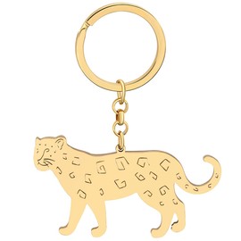 RAIDIN Stainless Steel 18K Gold Plated Animal Tiger Leopard Keychains Keyring Gifts for Women Girls Car Purse Keys Charms (Gold-096 Leopard)