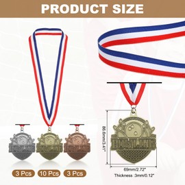PATIKIL Bowling Games Gold Silver Bronze Award Medals with Red & White & Blue Ribbons, 9 Pcs Winner Medals Prizes for Competitions Sports Party, Gold/Silver/Red