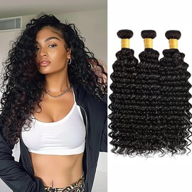 Deep Wave Bundles Human Hair 8 10 12 Inch Unprocessed Human Hair Bundles Soft and Healthy Deep Wave Human Hair Bundles