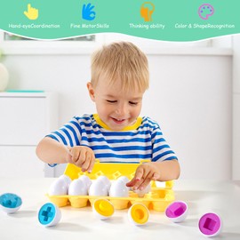 Wisplye Matching Eggs Toy Children, Pack of 12 Montessori Puzzle Eggs Easter Eggs Colours and Shapes Learning Sorting Toy Matching Eggs for Toddlers Boys Girls from 3 4 5