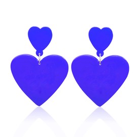 Love Heart Earrings for Women 80s Neon Earrings Acrylic Double Heart Dangle Stud Earrings Statement Jewelry Gift for Party (A:blue)