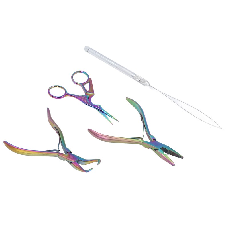 4pcs Hair Extension Tools with Pliers Wire Loop Beading Hook