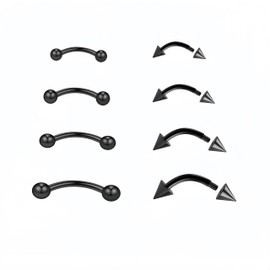 Dream Aurora 8Pcs Curved Barbells for Eyebrow Lip,316L Stainless Steel Septum Rook Daith Stud Black Piercing Vertical Labret Bars 6mm 8mm 10mm 12mm