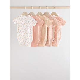 NEXT Short Sleeve Baby Bodysuits 100% Cotton Pack of 5, Apricot Ditsy, 3 months