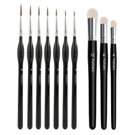 Professional Miniature Brush Set for Model Making and Detail Painting, 10 Pieces: 3 Drybrush Brushes and 7 Fine Detail Brushes, Suitable for Acrylic, Watercolour and Oil, for Warhammer 40k, Citadel