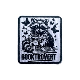 MOKOBOIZ Booktrovert Racoon 3 Inches Iron On/Sew On Embroidered Applique Patch, Reading Racoon Embroidery Patches, DIY Accessories for Backpacks, Army Vests, Bags, Hats, Clothes, Gifts for Book Lover