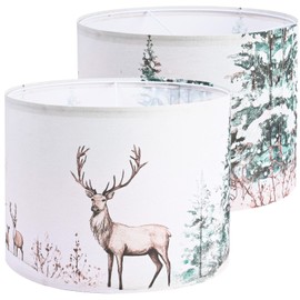 Novantl 13Inch Lamp Shade，Green Forest LampShades，HD Printing Deer Lampshade for Kids，Lamp Shades Set of 2 fit with Spider/Uno，LampShades for Table Lamps,Floor Lamps，Chandelier (2PCS, Easy Assembly)
