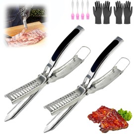 2 Packs Rib Membrane Removal Tool,Stainless Steel Rib Prep Tool Membrane Remover,BBQ Rib Skinner with Arc Clamp & Non-Slip Grip for Easy Rib Prep,Dishwasher Safe & Easy Clean Kitchen Gadgets