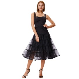 GRACE KARIN Women's Tulle Black Crinoline Petticoats Underskirt Short Below Knee 30 inch Long (Black,S)