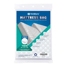 VICMORE 2 Pack Twin Mattress Bags for Moving, Storage & Disposal – Clear Heavy-Duty Plastic Covers, Tear-Resistant & Dustproof, Recyclable