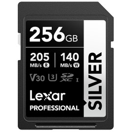 Lexar 256GB SD Card SILVER, Up to 205MB/s Read, 140MB/s Write, SDXC UHS-I Memory Card, Class 10, U3, V30, SD Card for Professional Photographers, Videographers, Enthusiasts