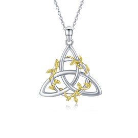 COZBUTY Celtic Knot Necklace,S925 Sterling Silver Celtic Knot Pendant Necklace,Hypoallergenic Celtic Necklace for women men,Irish Celtic Jewelry for Women,Good Luck Gifts for women(Gold Leaf)
