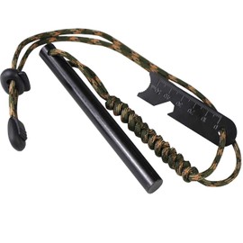 Fire Starter Fire Steel with Multifunctional Scraper, 7 Core Strands Nylon Rope, Cord Stopper, Cord End DIY Handmade Weave for Outdoor, Camping and Survival (Camouflage)