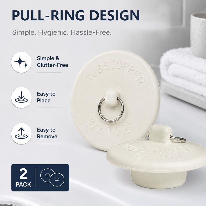 Rubber Tub Stopper, 2 Pack Bathtub Drain Plug for 1.5"