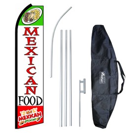 "Mexican Food (Extra Wide)" 12-Foot Swooper Feather Flag and Case Complete Set.Includes 12-Foot Flag, 15-Foot Pole, Ground Spike, and Carrying/Storage Case