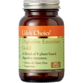 Udo's Choice Digestive Enzymes Gold - High Strength, New Formula - 9 Plant Based Digestive Enzymes - Vegetarian, Gluten Free & Dairy Free - 60 Vegecaps - One a Day