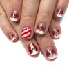 Christmas Press on Nails Short Square Fake Nails With Stripe