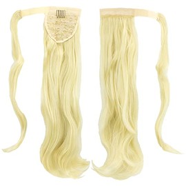 IMISSU Long Curly Wrap Around Ponytails Extension Synthetic Hair Extensions Clip in Ponytail Wavy Hairpiece (613 Blonde)