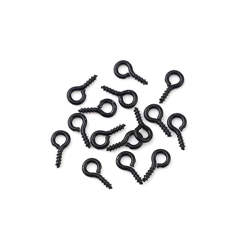 100 x Black Screw Eye 8mm x 4mm Metal Hooks