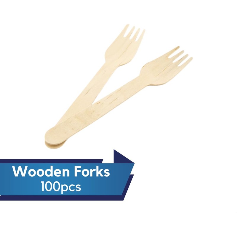 Efforias Pack of 100 Wooden Disposable Forks -Biodegradable & Plastic