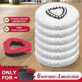 Mop Head & Scrub Brush Refill For O-Cedar EasyWring 1 Tank System Only. Bucket & Handle NOT Included. Perfect Suitable Cleaners Pack:_6mop+1brush（only fits O-cedar one tank old style)