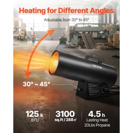 VEVOR Propane Heater, 125000BTU Forced Air Propane with Stepless Temp Settings & security Protection, Portable Garage/Shop Barrel Heater for Garages, Job Sites,Indoor/Outdoor