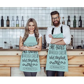 Moslion Bible Verse Apron,With I Can Do All Things Through Christ Christian Lettering Quote Apron,Adjustable Neck Bib Apron for Men Women,Suitable for Kitchen Cooking Waitress Chef Apron
