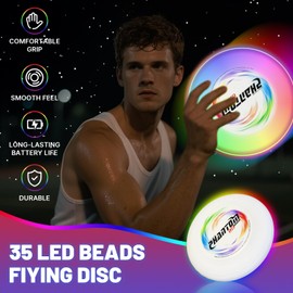 Camping Essentials Outdoor Games Frisbee: Light Up Flying Disc Toys for 6+ Year Old Boys Girls Kids Holiday Essentials Sensory Garden Beach Sport Game for Teenage Adults Pet Birthday Present Gifts