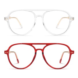 AMOMOMA Retro Blue Light Aviator Reading Glasses for Women Men,Vintage Computer Reader Frame 2.0 1.5 AM6155 C2+C5 2.5X