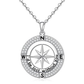 Talonior Compass Necklace for Women Sterling Silver I Would Be Lost Without You Compass Pendant Necklace Graduation Jewelry Birthday Christmas Ideas Gift