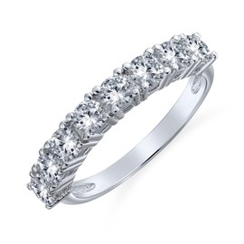Simple Thin Round Cubic Zirconia AAA CZ Stackable Eternity Anniversary Wedding Band Ring For Women .925 Sterling Silver