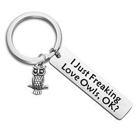 LQRI Owl Keychain Owl Lover Jewelry I Just Freaking Love Owls OK Keychain Funny Owl Gift for Best Friend Owl Lover Animal Lover Jewelry (sliver)