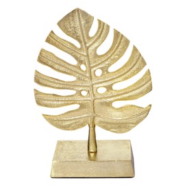MyGift Brass Tone Metal Palm Leaf Modern Art Sculpture Decor, Monstera Plant Statue - Handcrafted in India